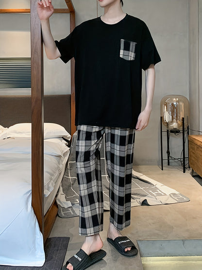 Men's 2-piece plaid pajama set for daily wear