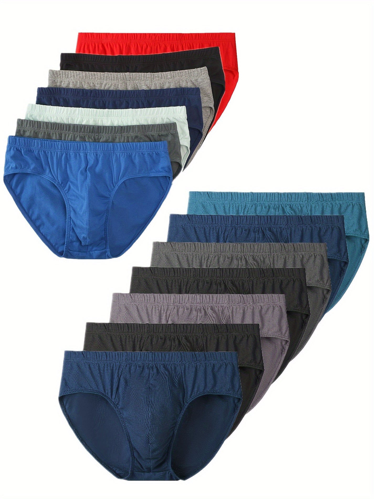 10 Men's cotton boxer briefs with solid color, breathable mid-rise comfort fit, made of 100% cotton knit fabric with medium stretch.