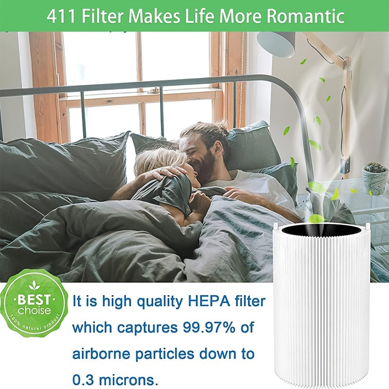 Blue Pure 411 filter replacement compatible with Blueair Blue Pure 411 air purifiers, featuring H13 true HEPA filter and activated carbon for maximum purification.