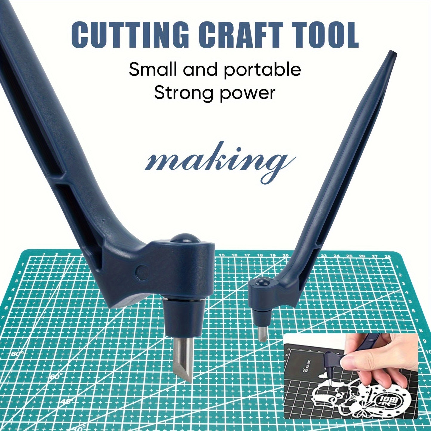 Ergonomic craft cutting tool kit with rotating steel blade and triangle ruler, ideal for precision paper, vinyl, and stencil work. Durable non-extendable ABS handle, suitable for vinyl