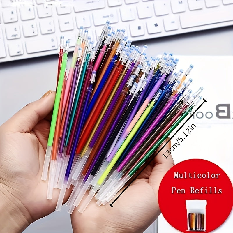 72-Pack gel pen refills with metallic and fluorescent colors, 0.8mm fine point, multicolor ink for office and school art supplies.