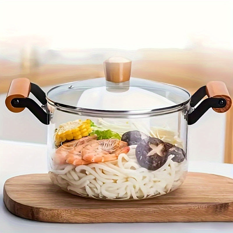 Borosilicate Glass Pot with Dual Handles - High-Temperature Resistant, Clear, Stovetop & Induction Compatible for Gas and Electric Cooking, Ideal for Stir-fry, Transparent Design