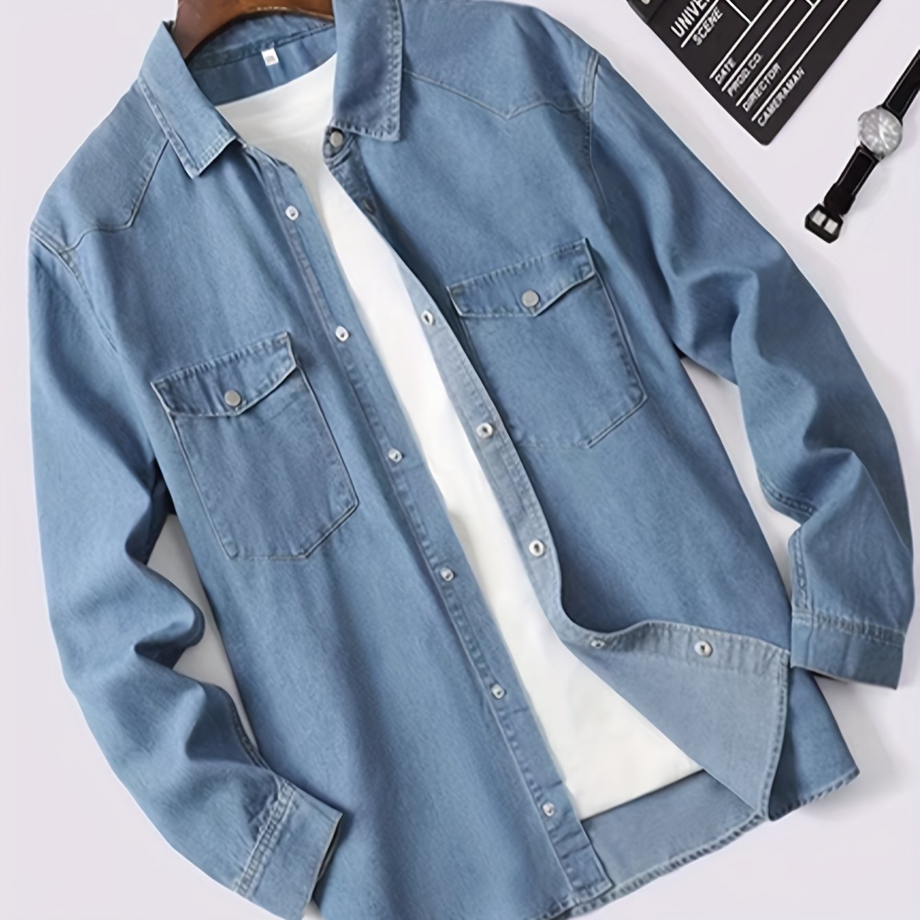 Plus-size men's stylish denim shirt