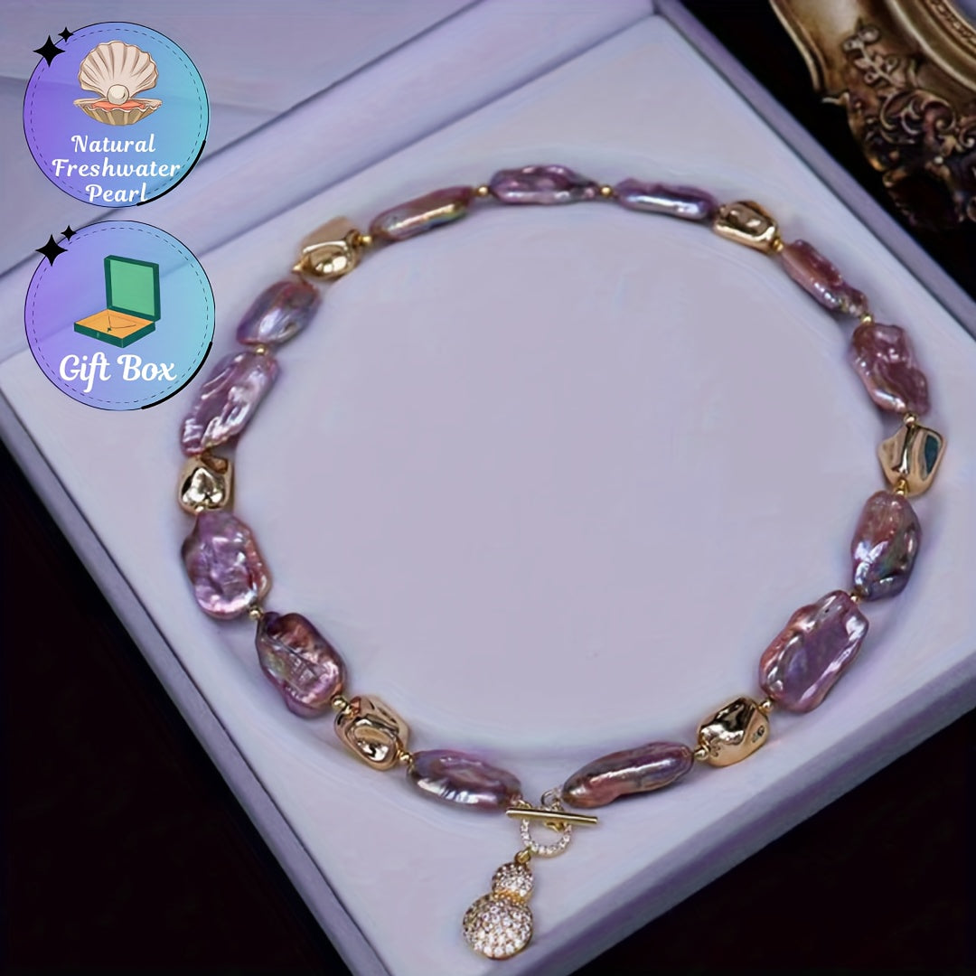 Luxurious Court Style Clavicle Chain featuring an Elegant Baroque Freshwater Pearl Necklace - Ideal for both Casual Attire and Special Occasions. Includes Gift Box.