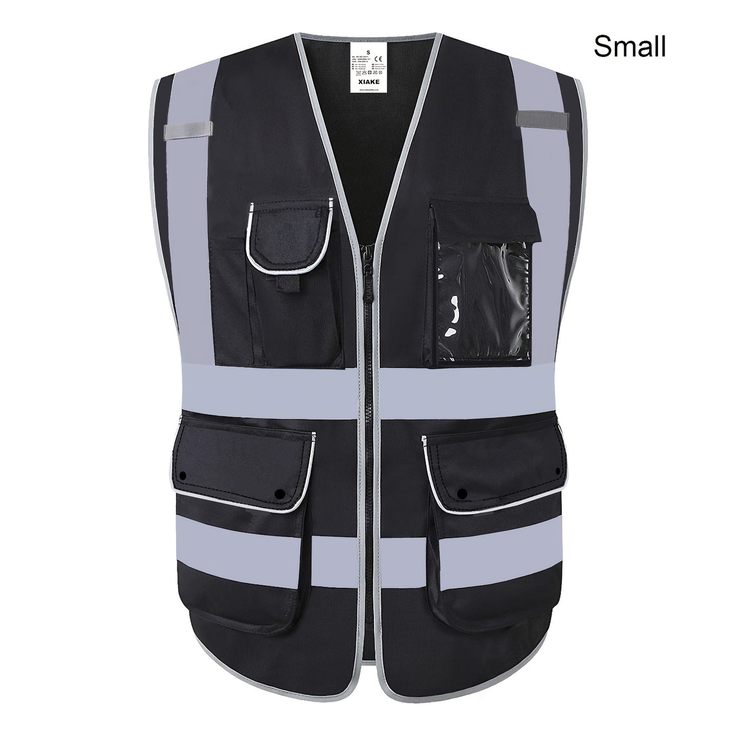 Stay safe and visible in ANSI/ISEA certified reflective safety vest with 8 pockets and zipper.