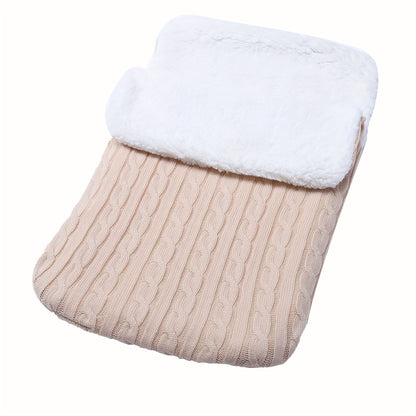 Machine washable baby foot cover with knitted microfiber filling for warmth and comfort.