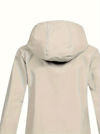 Women's plus size solid zip front warm coat with hooded long sleeves for fall and winter.