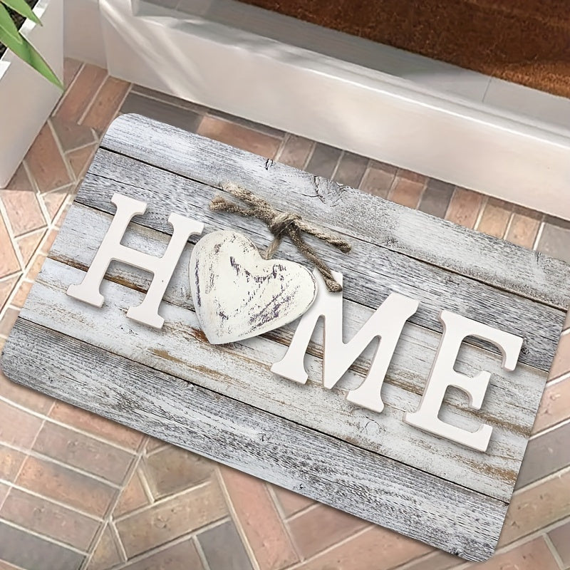 Wood Patterned Doormat featuring English Letters - Cozy, Machine Washable Rug for Front Entryway, Living Area, Bedroom - Rustic Home Accent, Made of 100% Polyester, Rectangular Shape