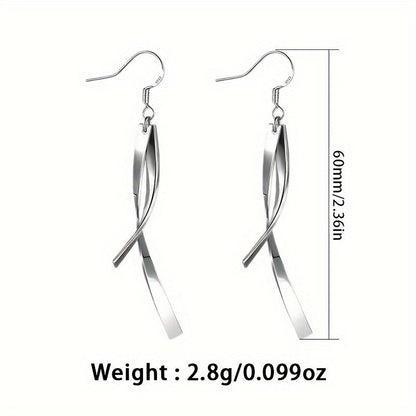 These women's fashion earrings are designed with a stylish drap and premium cross line tassel. Lightweight at 2.8g, they are made of 925 silver and are perfect for daily wear, dating, and as a thoughtful gift for girlfriends.