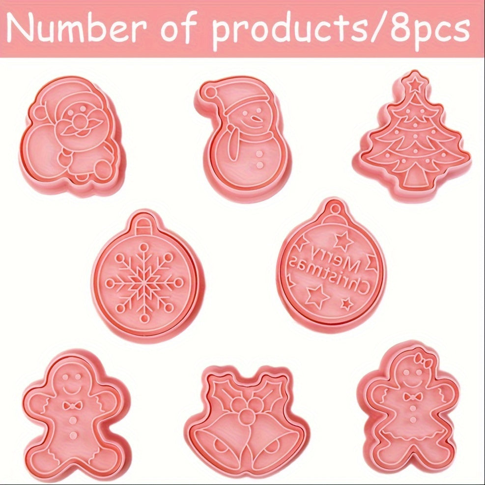 Set of 8 Christmas Cookie Cutters, Plastic molds with Festive Shapes for Decorating Cakes, Making Cookies, and Essential Kitchen Accessories