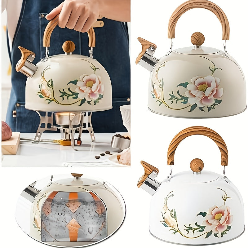 Chinese-style 3L stainless steel whistling tea kettle with handle, uncharged and suitable for stove top use.