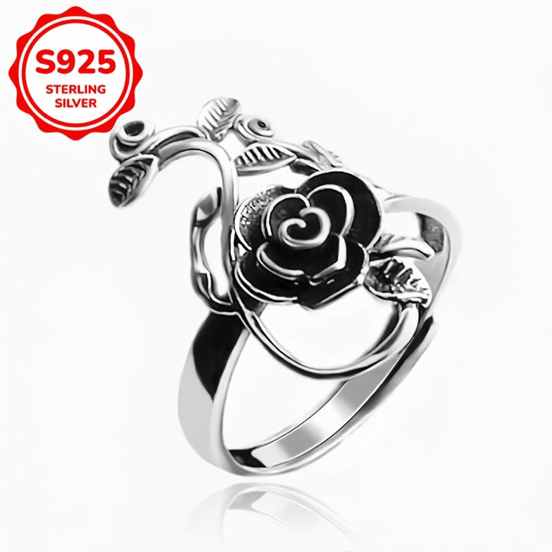 Stylish Vintage Rose Open Ring for Women - Crafted from 925 Sterling Silver, Ideal for Everyday Wear and Gifting