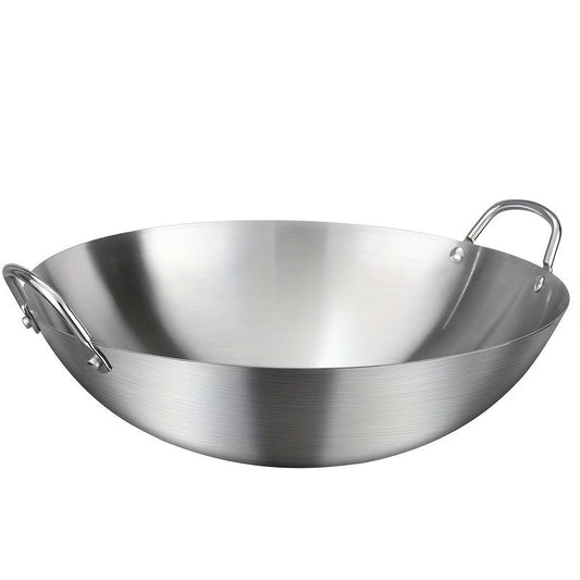 One-piece, Double-handled Stainless Steel Cooking Pot, Thickened Restaurant Pot without Coating, Large Rural Chef Canteen Pot, Suitable for Commercial and Household Use, Durable and High-quality Stainless Steel Pot, Easy to Clean.