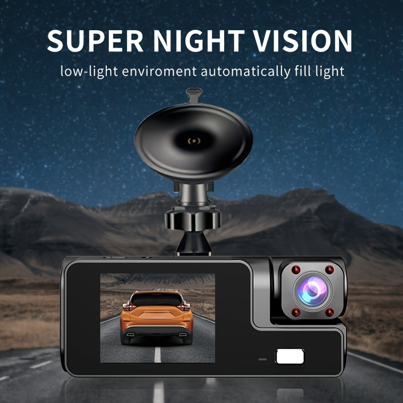 3-Channel Driving Recorder with FHD1080P, Ultra Wide Angle Reverse Vision, Real-Time Recording, Black Box, HD Night Vision, G Sensor, Loop Recording.