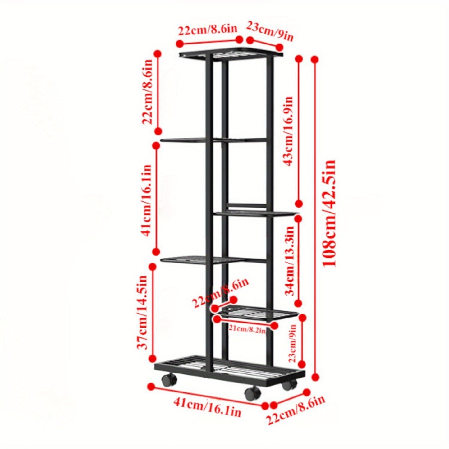 Multi-functional 6-Tier Metal Plant Stand with Wheels - Perfect for Indoor/Outdoor Use, Space-Saving Flower Pot Holder, Stylish Home Decor available in Black or White.