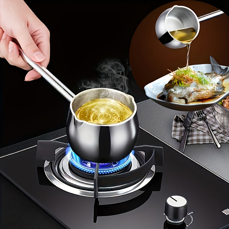 Essential Kitchen Tool: Durable Stainless Steel Mini Pot with Long Handle, Holds 300ml - Ideal for Melting Chocolate, Marshmallows, and Soap. Perfect for Indoor or Outdoor Cooking.