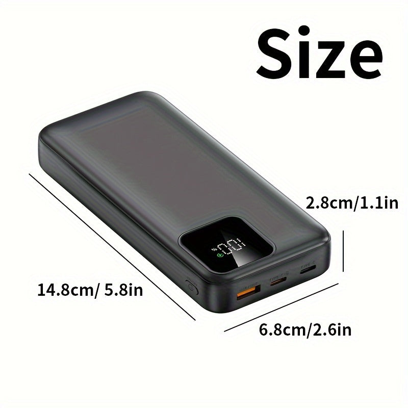 20000mAh portable power supply with 22.5W/PD20W fast charging, LED battery display, dual input and output, compact and portable.