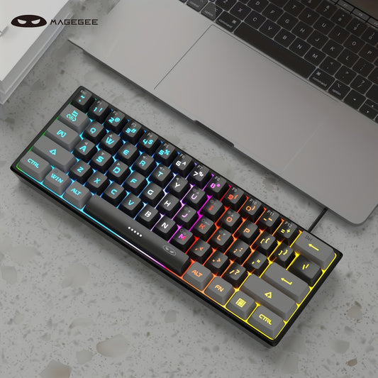 TS91 Мини 60% игровая/офисная клавиатура с проводной RGB подсветкой, совместимая с Windows, Mac и ноутбуками.