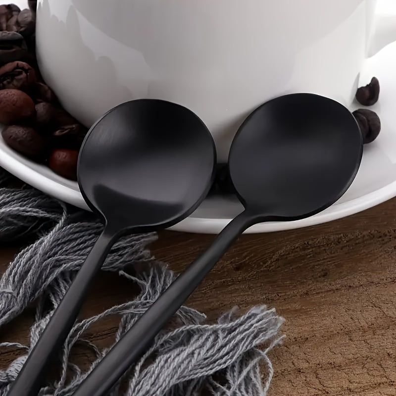 Set of 10 Black Stainless Steel Coffee Spoons: Ideal for Home, Restaurant, Kitchen; Dishwasher Safe - Great for Christmas, Halloween, Easter, Hanukkah, Thanksgiving