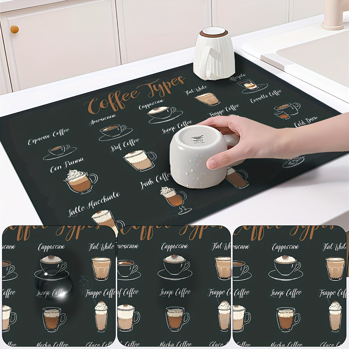 Get your hands on these vintage-inspired Retro Coffee Patterns Pads! Perfect for protecting kitchen counters, these rubber absorbent dishwashing mats also double as stylish kitchen placemats. Complete your coffee bar with these perfect accessories for