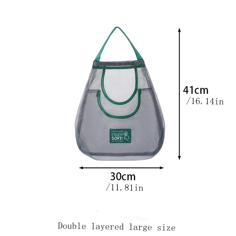 Креативная пластиковая подвесная сумка для хранения с воздухопроницаемой сеткой для организации продуктов, в комплект входят ручки и настенный диспенсер для кухонных принадлежностей