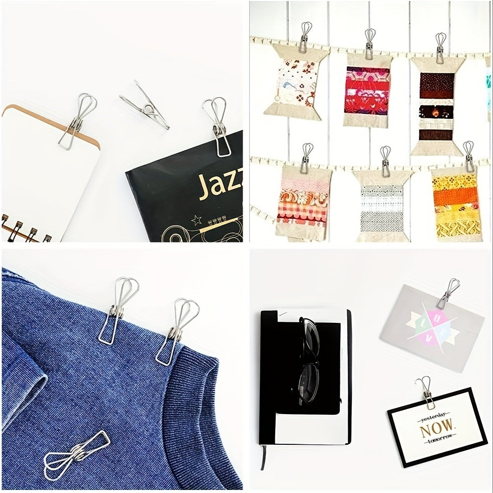 10pcs Large and 20pcs Medium and Small Stainless Steel Wire Clips, Durable and Multi-functional Metal Clips for Clothes, Laundry, and Outdoor Use. Perfect for Hanging Clothes, Snack Bags, and More.