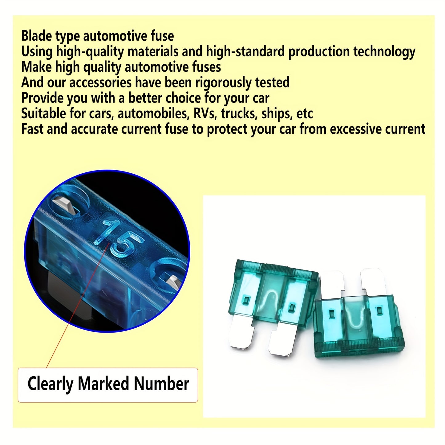 Car blade fuse assortment kit with multiple specifications ranging from 2A to 40A, suitable for various vehicles. Includes a box for storage.