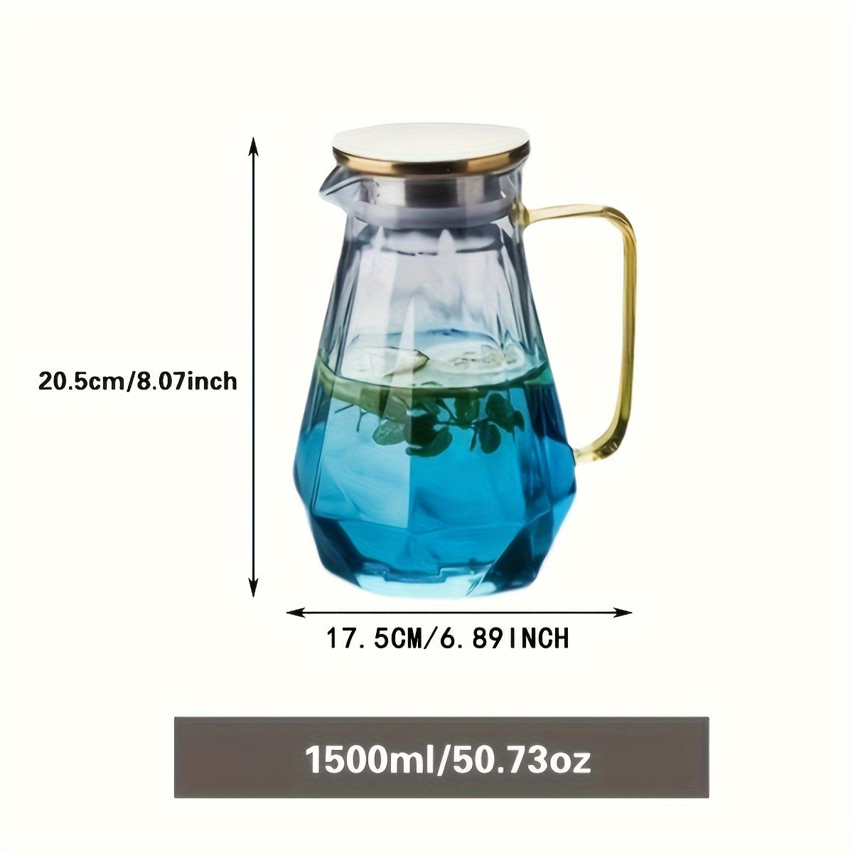 1pc, 1500ml Geometric Glass Pitcher with Lid, Heat Resistant for Hot and Cold Beverages.