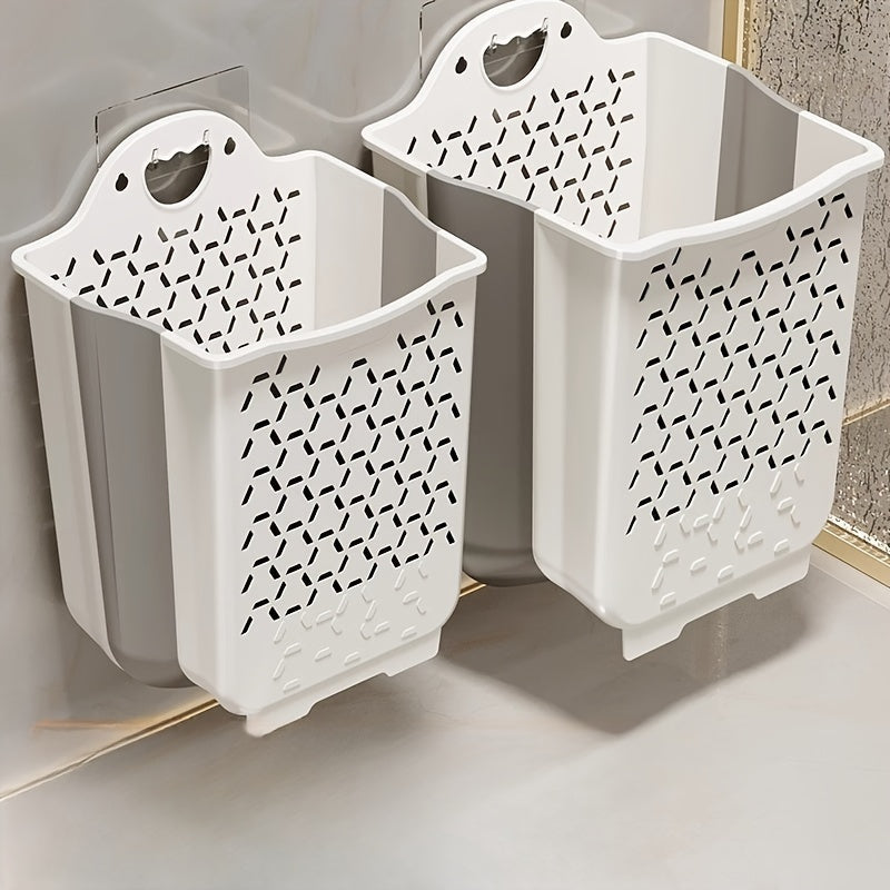 One Foldable Laundry Basket Set of 3 – Hangs on Wall Without Drilling – Multipurpose Dirty Clothes Bin for Bathroom or Wall – Includes Hanging Hook – Perfect for Laundry Organization