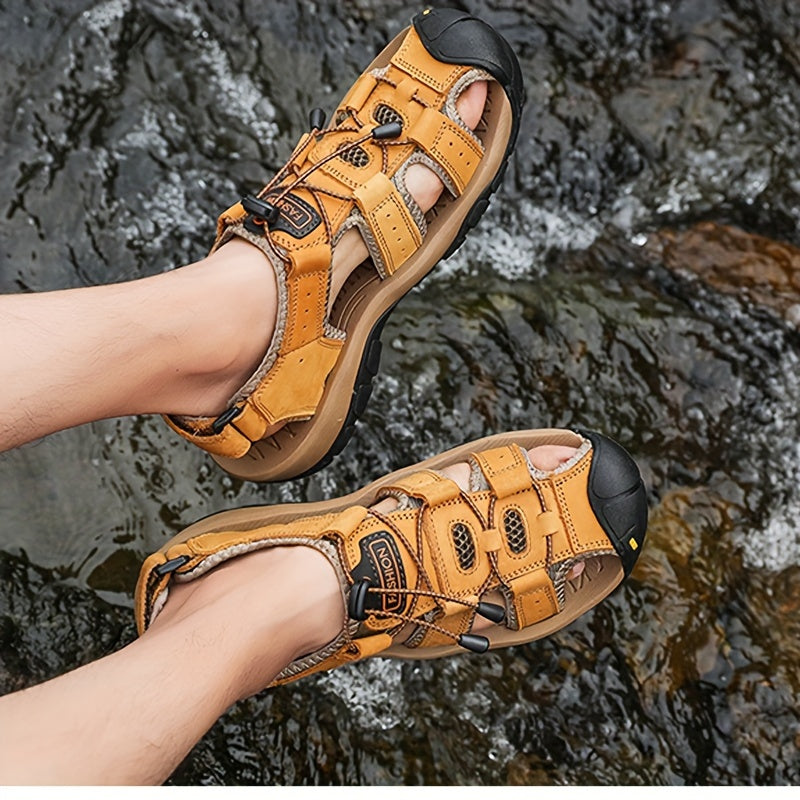 Summer 2024 Leather Sandals: Breathable, Non-Slip for Hiking and Beach Sports, Casual Outdoor Footwear with Adjustable Laces