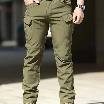 Men's Tactical Cargo Pants in Dark Gray for outdoor and hiking activities, made of durable lightweight polyester with multi-pocket design. Casual military style, machine washable for