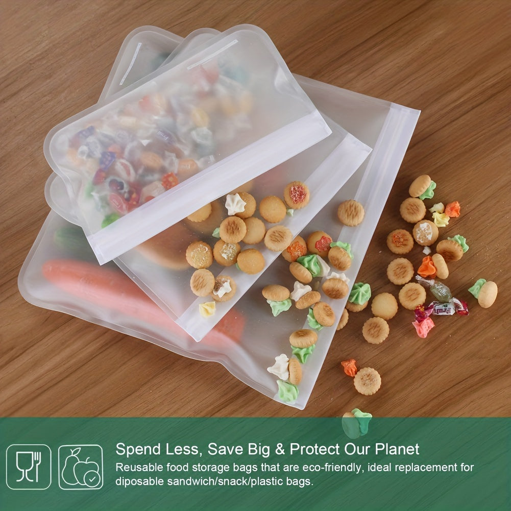 Dishwasher Safe Reusable Freezer Bags - Set of 10, BPA-free and Extra Thickened. Leakproof Silicone and Plastic Free Storage Bags for Meats, Cereal, Sandwiches, Snacks, and Organizing Your Kitchen. Includes Kitchen Accessories for Easy Storage.