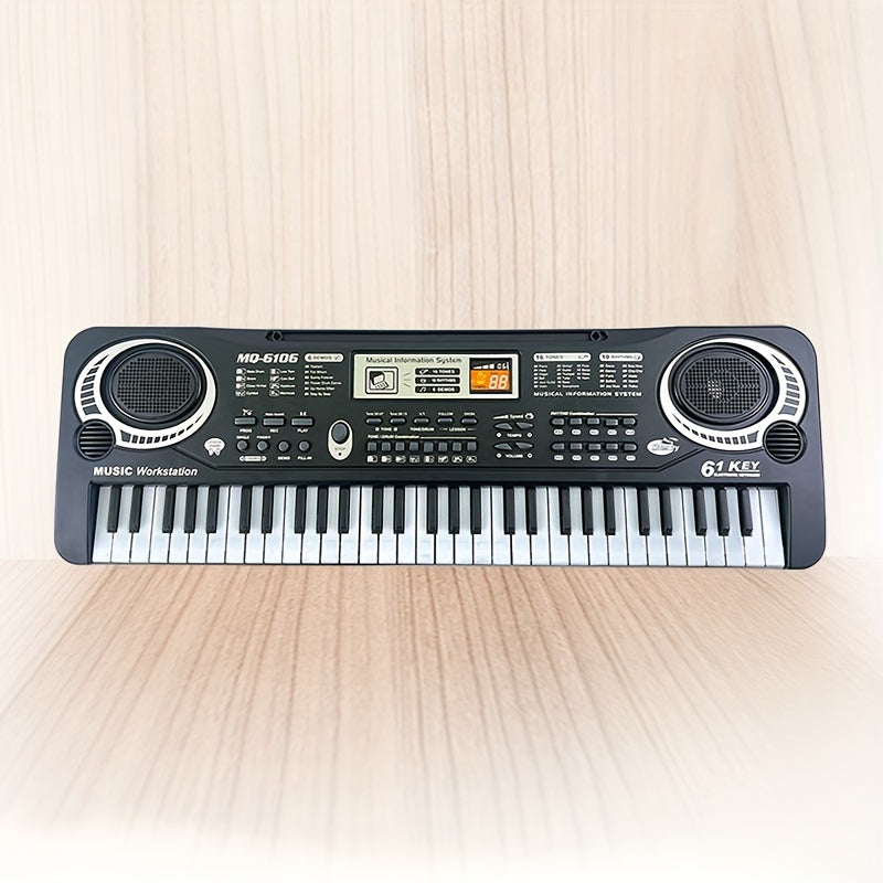 61-Key Music Workstation Digital Piano Keyboard with Microphone for beginner and enthusiasts. Interactive learning tool in multicolor, non-electric, and durable plastic body.