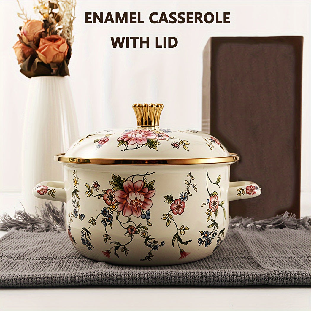 One-piece Enamel Thickened Double Ear Soup Pot, High-temperature Resistant Stew Pot suitable for Electric Stove, Gas Universal, and Kitchenware, Essential for Home Kitchens.