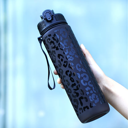 32oz Leopard Print Sports Water Bottle with Straw is PVC-Free and perfect for Running, Cycling, and Fitness. Great for Halloween, Christmas, and Easter gifts.