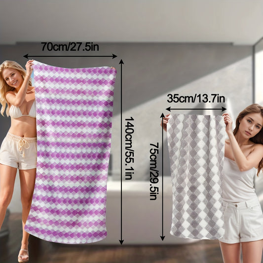 1-piece lattice towel set includes one hand towel and one bath towel. Absorbent and quick-drying face towel, with a super soft and skin-friendly bathing towel. Ideal bathroom supplies for home.