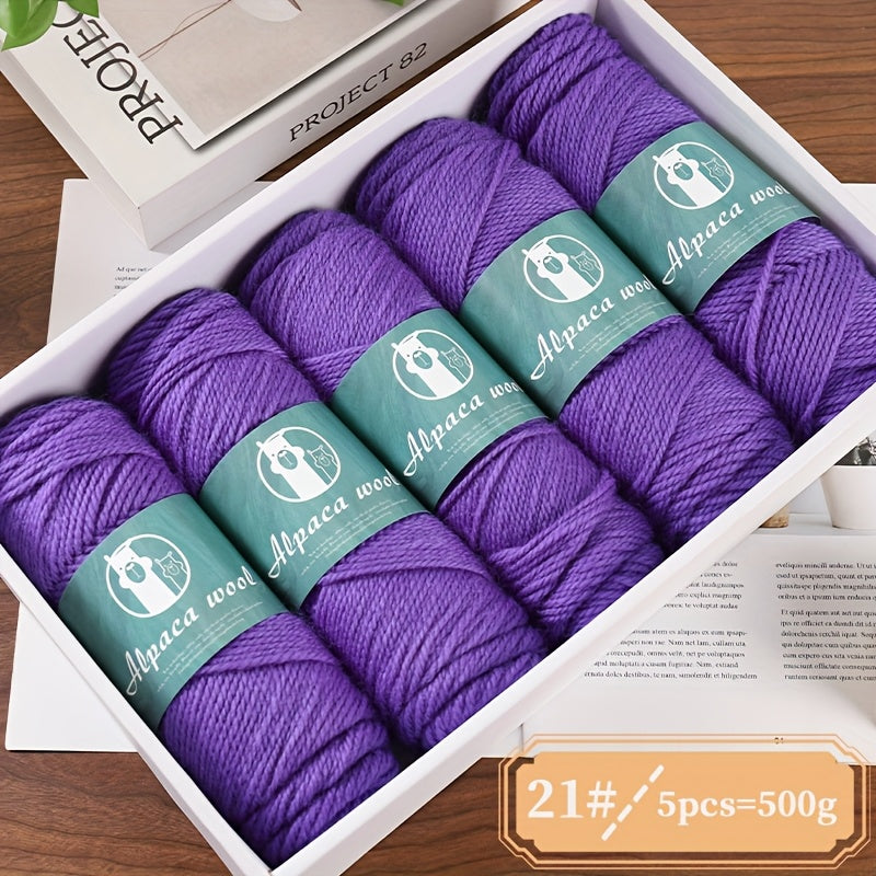 5-Pack Alpaca Wool Yarn, 500g Each, Multicolor Thick-Thin Yarn for Handmade Clothing - Various Styles