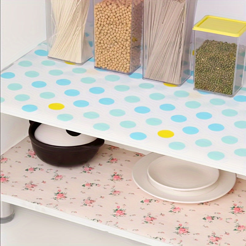 Waterproof and moisture-proof printed cabinet liner. Non-slip and oil-resistant drawer mat for closets, shoe storage, and kitchen organization.