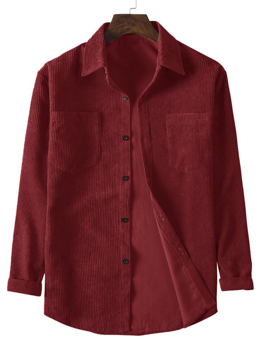 Casual men's corduroy shirt with double pockets for spring and autumn.