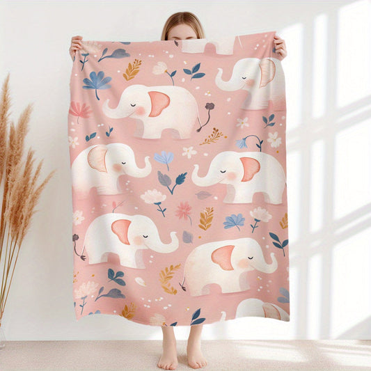 One piece of a cute elephant print flannel lightweight plush comfort throw. This soft and warm sofa blanket is perfect for all seasons and is anti-tear. Featuring a contemporary style with a digital print, the polyester cover is made of knitted fabric