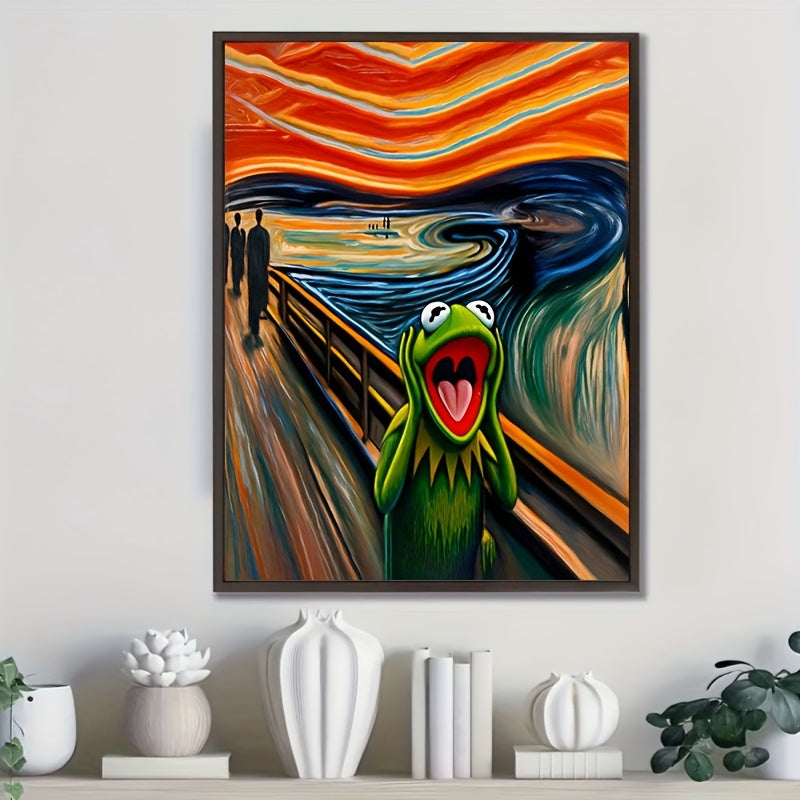 Kermit Frog Scream Kanvas Printa, Ramkasiz Hayvon Mavzusidagi Devor Bezaklari Uy yoki Ofis uchun, Portret Yo'nalishi, Suvga Bardoshli, 30.48x40.64 sm