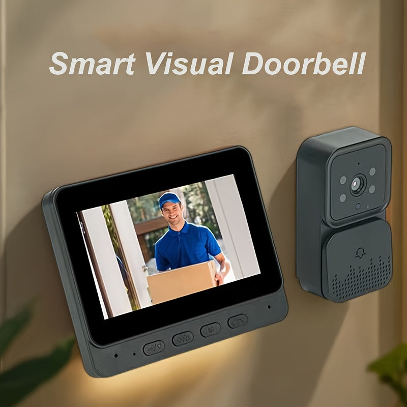 Wireless Video Doorbell with 10.92 cm screen, infrared night vision, two-way speaking, long battery life, and easy connection without the need for an app.