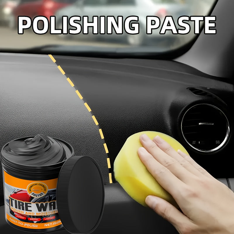 150g Automotive Interior Polishing Paste, Car Interior Care Kit with Black Tire Gloss Wax, Plastic/Leather Repair Cream.