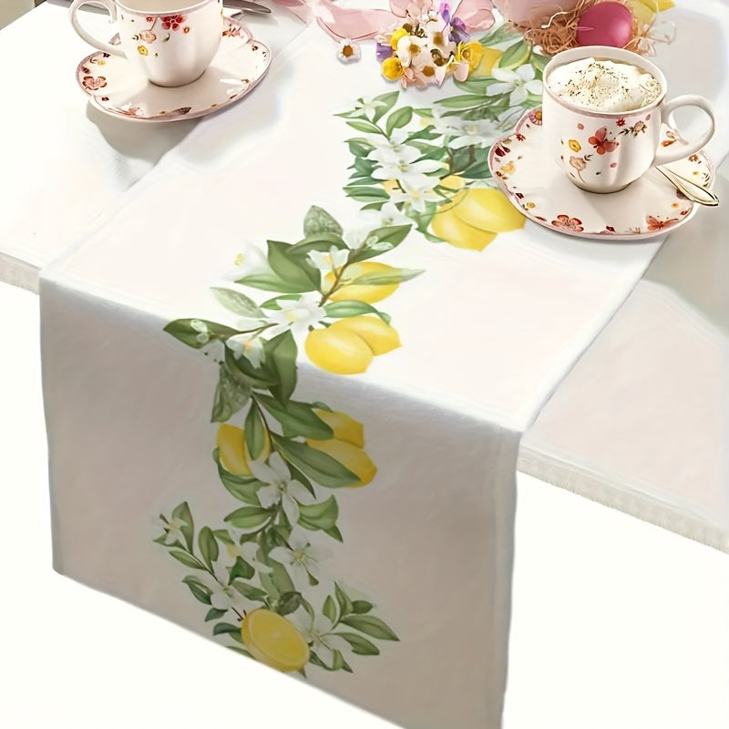 Fresh Lemon Pattern Table Runner for Home and Party Decor, perfect for Spring.