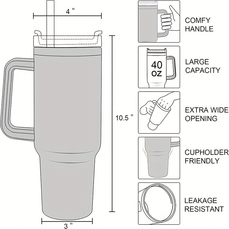 Qayta ishlatiladigan 40oz zanglamas po'latdan yasalgan tumbler, qalamcha, ikki qavatli izolyatsiya va tutqich bilan. O'qituvchilar uchun ajoyib sovg'a.