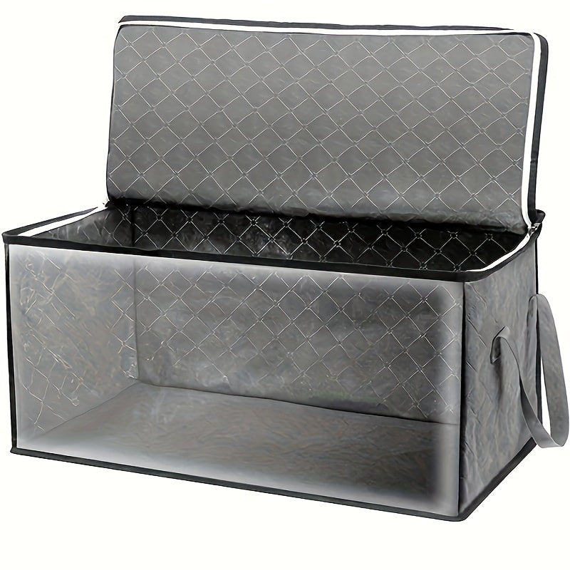 Large clothes storage bag with convenient handles and a clear viewing window - great for storing quilts, blankets, and keeping your bedroom organized. Perfect for use at home, in dorms, or as a space-saving solution in closets and under beds. Keep your