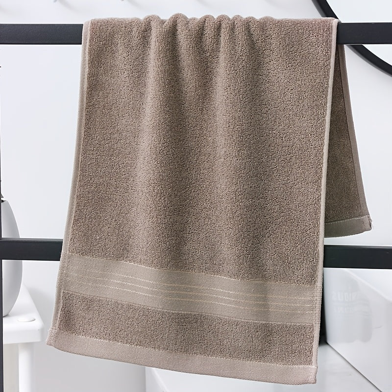 High-quality 100% cotton hand towels with modern striped pattern, 500 GSM, and super absorbent knit fabric. Suitable for bathroom, face, and hair. Perfect for home, hotel souvenirs, and holiday gifts.