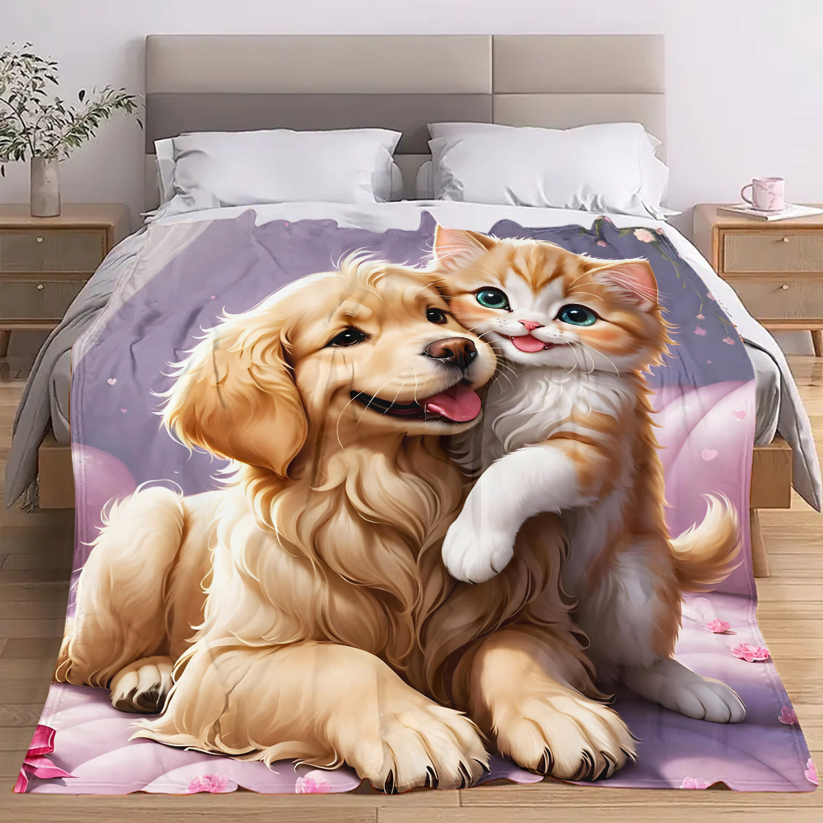 Мягкое и легкое фланелевое одеяло Cozy Kitten & Puppy Cuddle идеально подходит для дивана, кровати, путешествий, кемпинга или офисного кресла. Это одеяло для любого сезона, гипоаллергенное, теплое и комфортное.