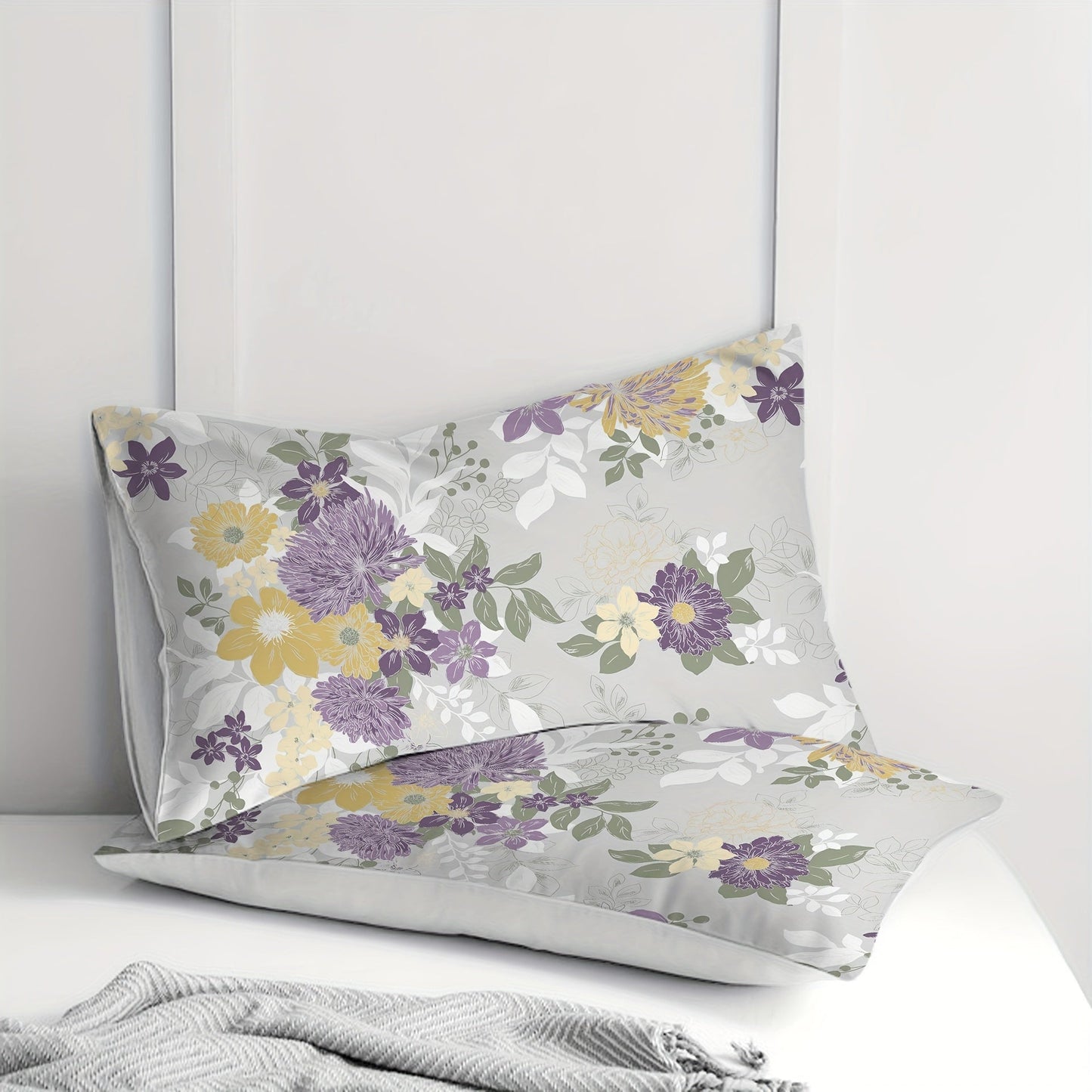 Two flower pattern brushed printed pillowcases, made of soft and breathable fabric, perfect for decorating your bedroom or sofa at home. Pillow core not included.