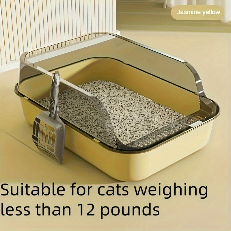 Three-piece high-quality plastic cat litter box with shovel, easy for cats to enter and exit, square high edge design for easy cleaning.